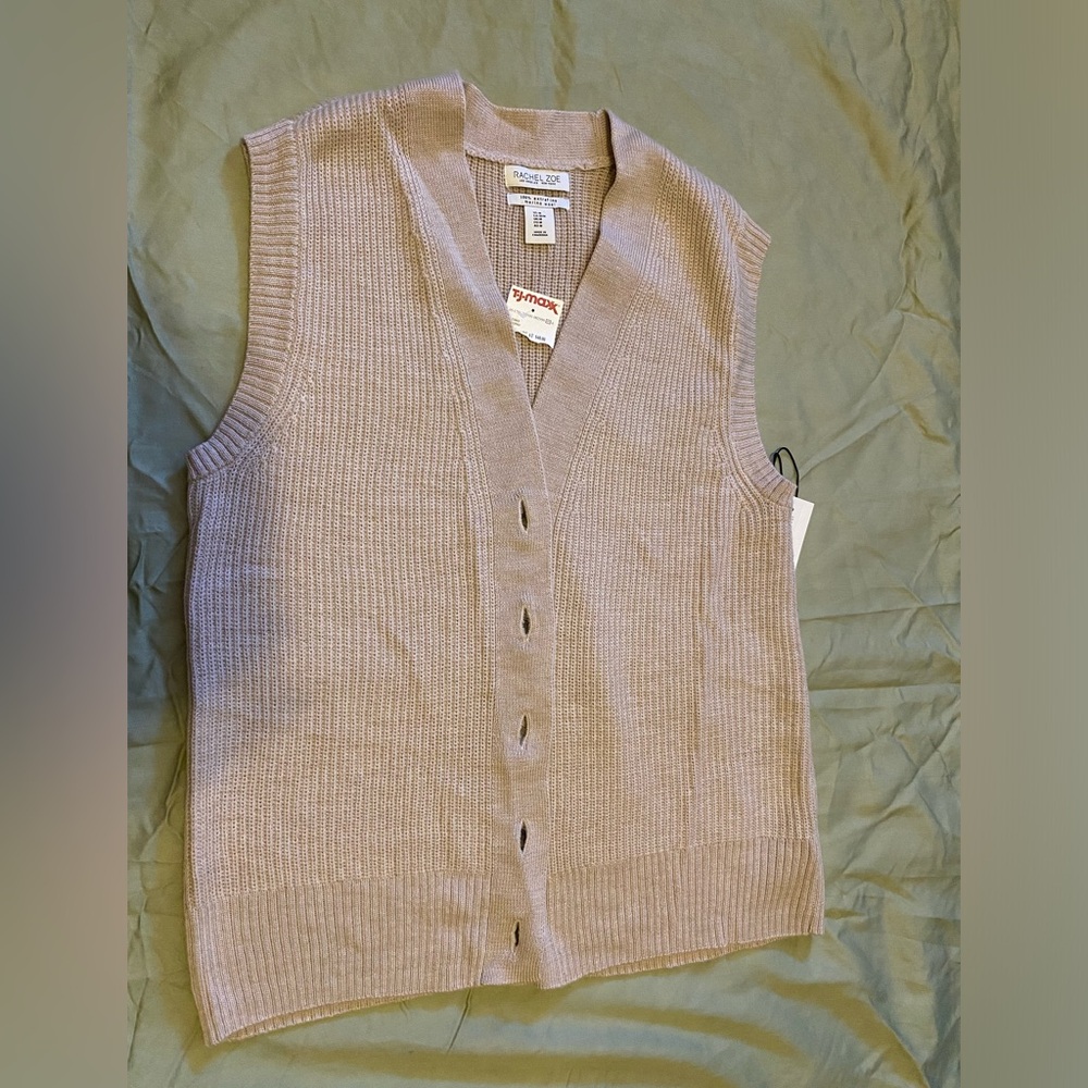 NWT Rachel Zoe Women's Tan Extra Fine Merino Wool Sweater Vest - Size M - Picture 5 of 16